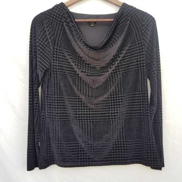 Talbots Black Sheer Burnout Velvet Houndstooth Long Sleeve Top | Size Small - Picture 1 of 7